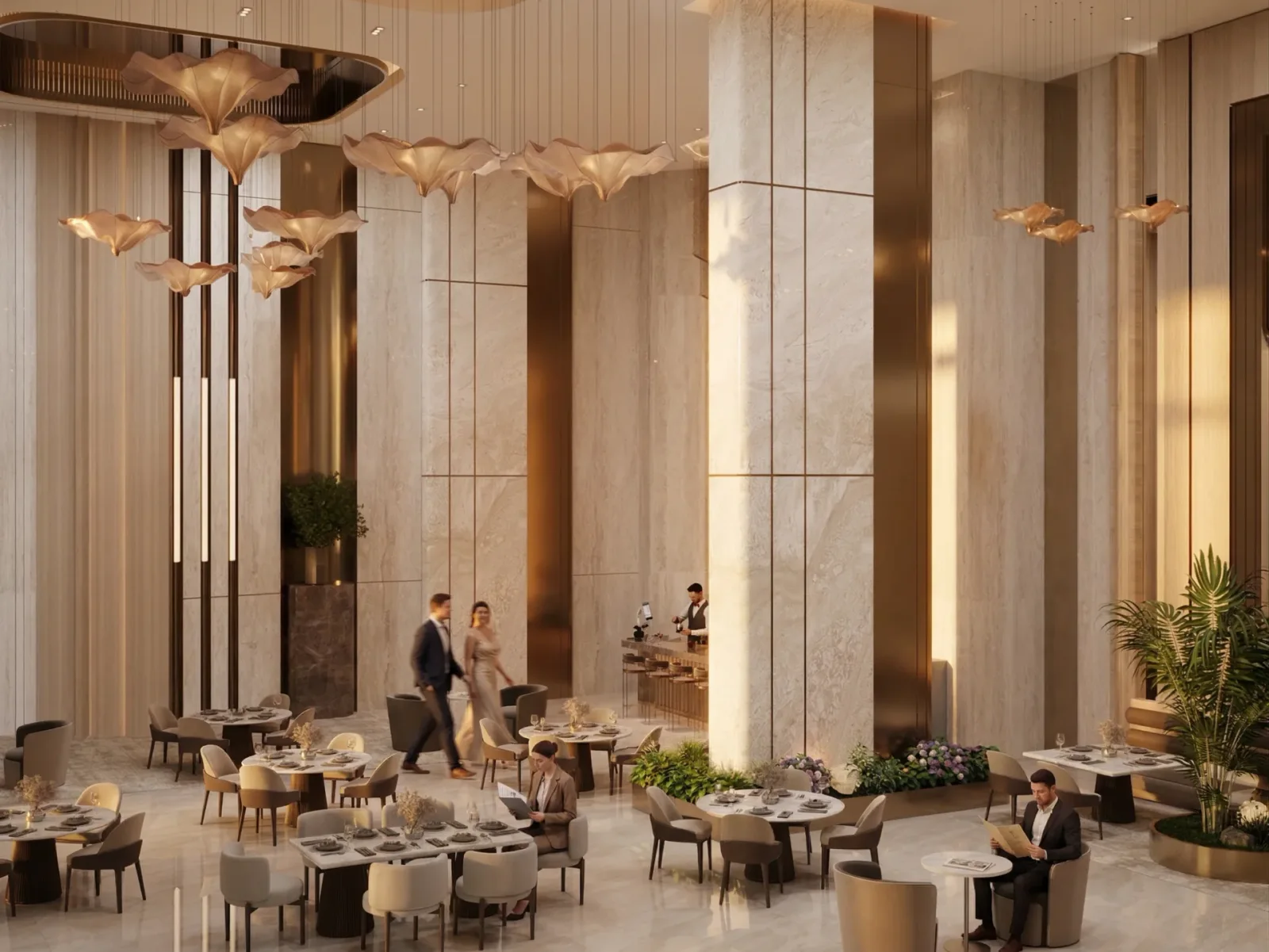 Main Hall & Restaurant · M-P01 — project visualization 9